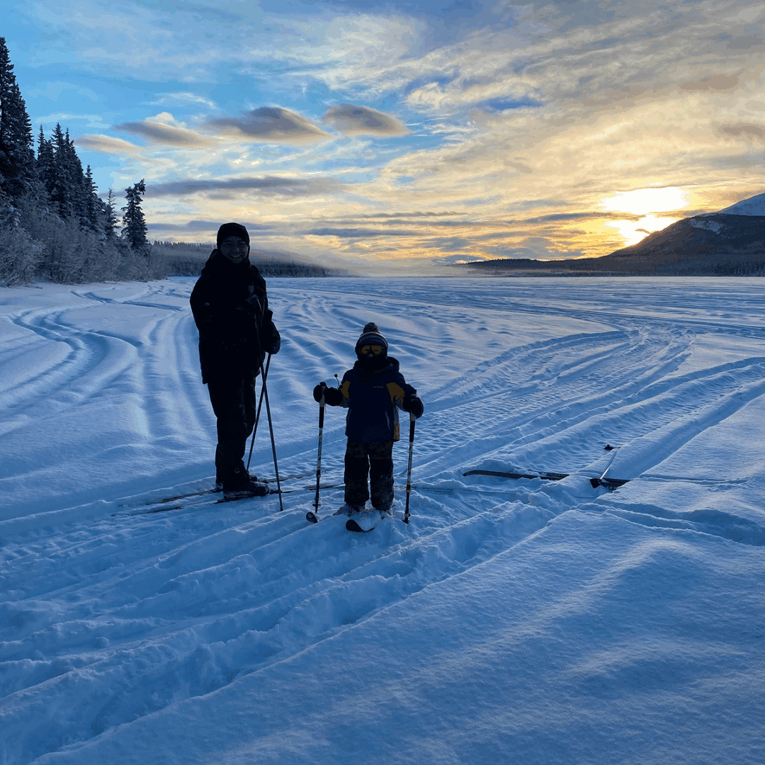 Winter skiing adventure at dawn